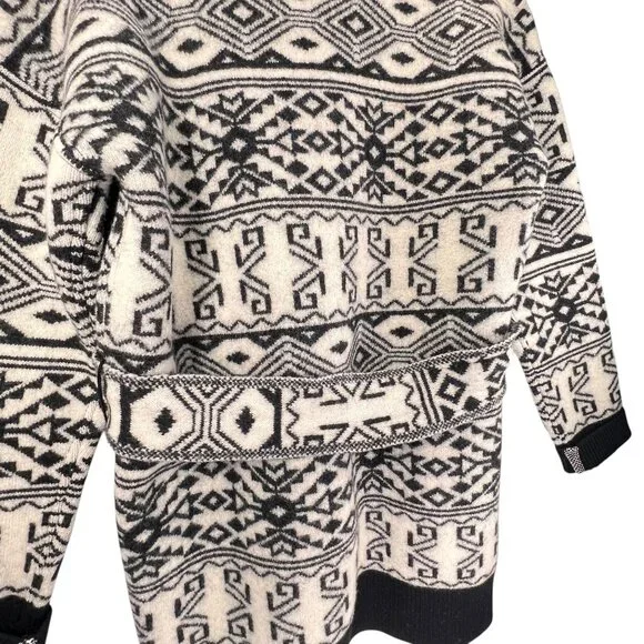 Veronica Beard Wool Sweater Jacket Shawl Collar Belt Aztec Tribal Jacquard Large - Picture 5 of 16